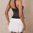 RoseSeek Women's Strapless Halter Tops Sweetheart Neck Mesh Crop Tank Top Going Out Outfits (Black)