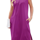 Alaster Queen Women's 2024 Work Midi Sleeveless Dress Summer V Neck Solid Split Business Dress with Pockets, Medium