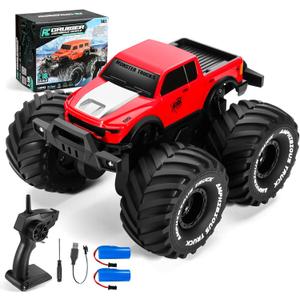 1:18 Scale Amphibious LED RC Car 2.4GHz All 20 Km/h Off Road Terrain Remote Control Drift Truck, Waterproof Truck for 8+ Year Old Boys Girls Kids Gifts (Red)