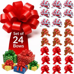 Eye-Catching Xmas Pull Bows for Easy Gift Wrapping with Ribbon - 5" Wide Wrap Bows for Christmas Tree Decoration, Holiday Dcor, Present Wrapping, Baskets, Birthday, Easter - 12 Assorted Bows