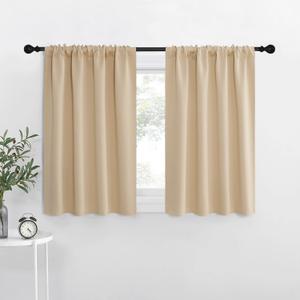 NICETOWN Short Curtains with Attached Valance for Small Window, Thermal Insulated Rod Pocket Room Darkening Curtains for Living Room, 52" Wide x 45" Long, 2 Panels, Grey