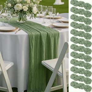 12 Pack Sage Green Cheesecloth Table Runners  10FT Rustic Gauze Bulk Set for Wedding Reception, Woodland Baby Shower, Garden Party, or Boho Spring Event Decor