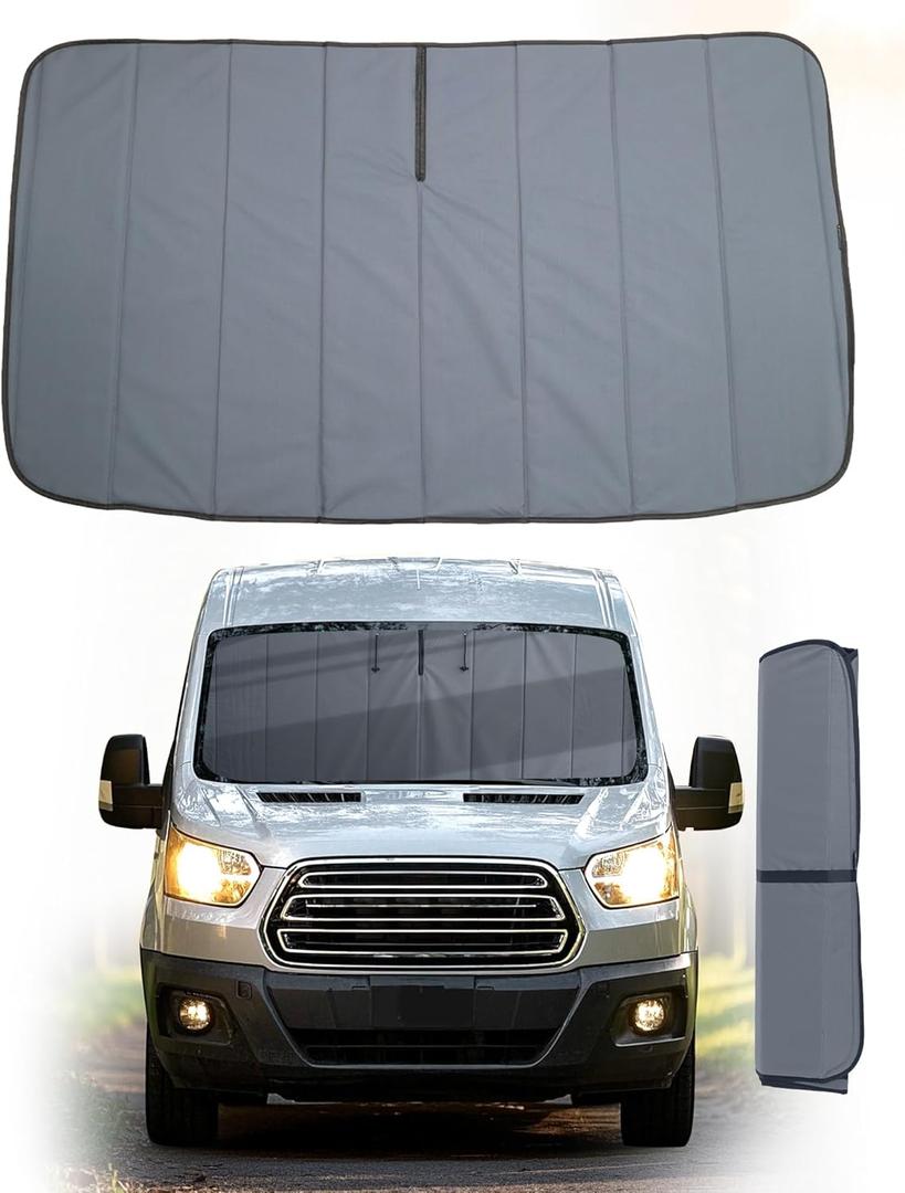 Insulated Blackout Windshield Covers Fit for Ford Transit 150 250 350 Window Covers Medium and High Roof 2015-2024 Van Window Shade, Gray