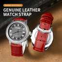 2 x ULLCHRO Genuine Leather Watch Strap Quick Release Watch Band Vintage Alligator Grain Leather Strap Premium Top Grain Band with Stainless Steel Buckle, Soft Brown Calfskin for Men Wrist (12mm, Red)