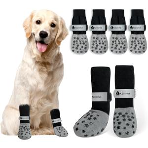 Anti-Slip Dog Socks for Hardwood Floors, Non-Slip Socks with Reflective Strips to Provide Paw Protection, Reflective Grip Socks for Senior Dogs, Prevent Licking & Scratches, 6 PCS Set - L