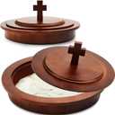 1 Pcs Plates Wood Communion Set with Lid, Wooden Bread Tray Plates for Churches, Holy Communion Tray with Cover, Church Supplies Ware Sets