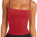 LASLULU Sports Bras for Women Square Neck Padded Adjustable Spaghetti Strap Backless Sleeveless Workout Long Tank Tops (Red, L)