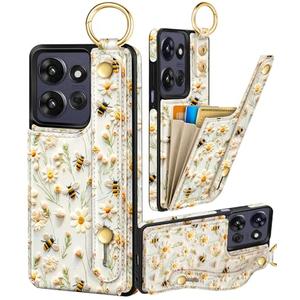 Petitian for Moto G Power 2025 Case with Wallet - Women Girls Cute Girly Aesthetic Unique Design Leather Credit Card Holder Cardholder Stand Wristband for Motorola G Power 2025, Flower