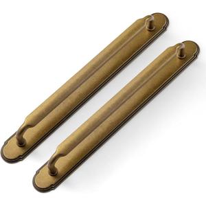 Goo-Ki 2 Pack Antique Brass Cabinet Pulls with Backplate Spacer, 7-1/2" Hole Center Zinc Alloy Kitchen Drawer Pulls Handles