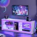 Bestier LED TV Stand for 55/60/65 Inch TV, White High Gloss Entertainment Center with Power Outlet & Adjustable Shelves, Modern Gaming TV Console with Storage for Living Room Bedroom