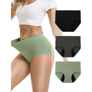 INNERSY Women's Bamboo Viscose Heavy Flow Period Underwear High Waisted Leakproof Panties 3 Pack (Medium, Black/Gary/Green)