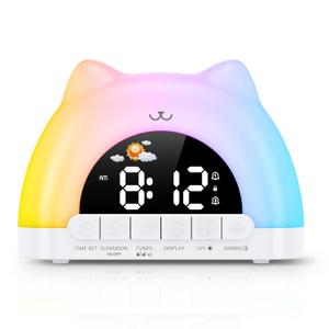 Kids Alarm Clock, Wake Up Clock with 11 Colors Night Light, Toddlers Sleep Training Clocks with 10 Ringtones, Brightness Adjustment, Dual Alarms Plug in OK to Wake Clocks for Girls Boys