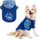Plaid Dog Hoodie Pet Clothes Sweaters with Hat Large (Pack of 1) (Blue Paw) L