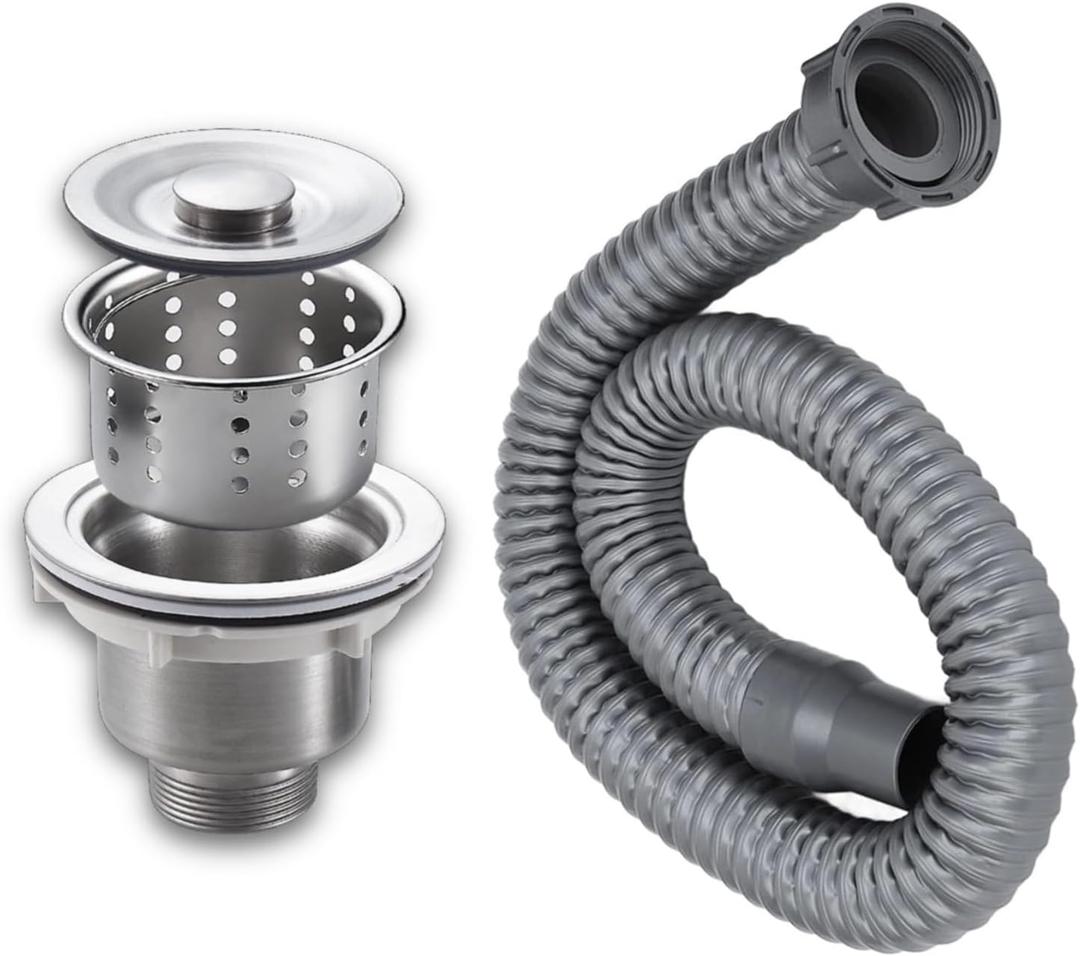 Drain Plug Basket Strainer Stainless Steel Sink Plug Kit, Hair Salon Shampoo Basin Drain Plug kit, Fast Drainage Sink Plug with Hair Catcher Accessories for Shampoo Bed, kitchen, Sturdy and Durable
