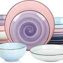 Selamica Ceramic 16-Pieces Dinnerware Set, Ceramic Dishes Set for 4, Kitchen Plates and Bowls Sets, Dinner Plates Set, Spray Black Dots, Gradient Color