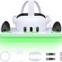 Charging Dock & Headset Stand for Meta Quest 3/3s, Fast Charging Station with 2 Controller Rechargeable Batteries, All-in-One Storage with 14 Lighting Modes for VR Headset Accessories & Controllers