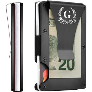 ELEGANTPARK Metal Wallet for Men Initial Monogrammed Gifts for Wedding Birthday Slim Minimalist Money Clip for Men RFID Blocking Engraved Metal Wallets with Money Clip Card Holder Letter G