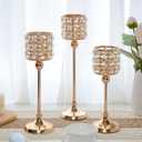 Set of 3 Gold Candle Holders for Wedding Decor, Crystal Candlestick Holders Centerpieces for Table, Elegant Tealight Holder for Halloween/Christmas/Party/Wedding Table Decoration (Gold)