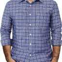 Mens Gingham Button Down Shirt Long Sleeve Dress Shirts Business Casual Shirts with Pockets (Large, Bluewhite)