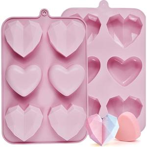 Heart Mold Silicone Jello Molds, 2 Pack Heart Shaped Chocolate Mold Valentine's Day Muffin Brownie Pan for Baking, Jelly Candy Mould for Hot Chocolate Bombs Ice Cube Candle Soap Making