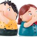 Funny Bathroom Decor Boy and Girl Holding Nose Statue Set,Humorous Toilet Shelf Decor,Cute Conversation Starter Figurines,Unique Gag Gift for Housewarming,4.3-Inch Tall (Yellow Blue)