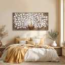 Framed Canvas Wall Art,White Peacock Bird Gold Pictures,Animal Beautiful Wall Decor Artwork for Bedroom Living Room Hallway 24"x48"