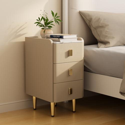 AQIMUELE Narrow Nightstand with Drawers, Narrow Side Table Leather, Small Bedside Tables for Bedroom. (Beige) AQIMUELE Narrow Nightstand with Drawers, Narrow Side Table Leather, Small Bedside Tables for Bedroom. (Beige)
