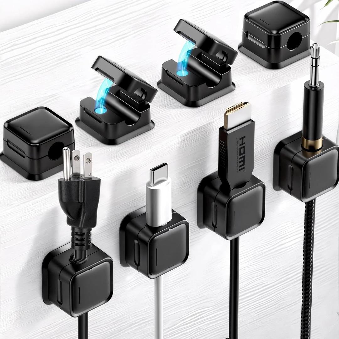 7 x Magnetic Cord Organizer for Desk, 8 Pack Cable Clips for Cord Management, Adhesive Cable Holder for Car, Home Office Desk Accessories, Wire Organizer for Nightstand & Wall
