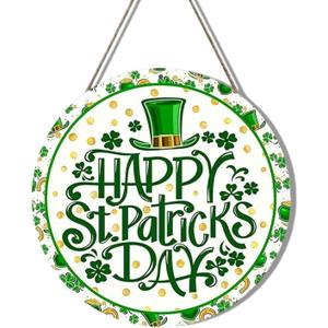 St. Patrick's Day Wreath 12 Inch Clover Porch Wreaths Happy Saint Patrick Wreaths Decor Hanging Sign Reversible Wooden Front Door Wreath for Holiday Home Door Wall Decorations Indoors Outdoors 1 Pcs