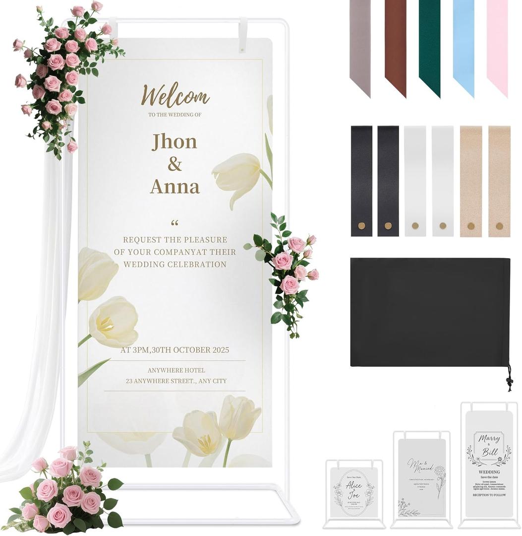 Wedding Welcome Sign Stand Holder - Adjustable Easel for Wedding Signs Stand & Seating Charts, Metal Easel Stand for Sign Reception Display, White Welcome Hanging Sign Holder for Party, Events