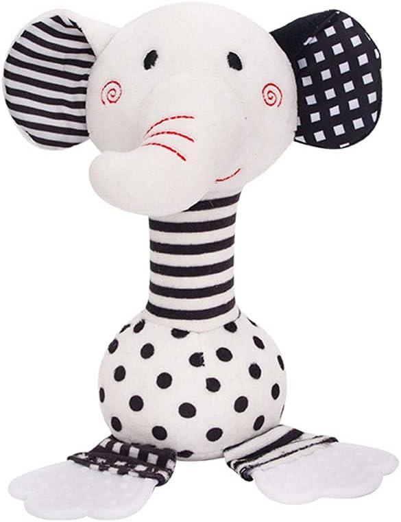 Baby Toys 0-12 Months, Black and White Newborn Toys, Soft Plush Rattle Stuffed Animal Toy with Teether and Sound, Developmental Hand Grip Toys (Elephant)