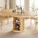 Jocoevol 4763 Extendable Round Dining Table for 48 with Dust-Proof 2-Tier Storage Shelf Space-Saving Expandable Dining Room Table Wood Oval Circle Dining Table with Pedestal Base (Natural)