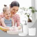 3-Piece White Ceramic Bathroom Accessories Set - Luxurious Soap Dispenser, Toothbrush Holder & Soap Dish with Modern Geo Embossed Design for Bathroom Accessory Set