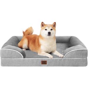 EHEYCIGA Orthopedic Dog Beds for Large Dogs, Waterproof Memory Foam Large Pet Bed with Sides, Non-Slip Bottom and Egg-Crate Foam Dog Couch Bed with Washable Removable Cover, Grey