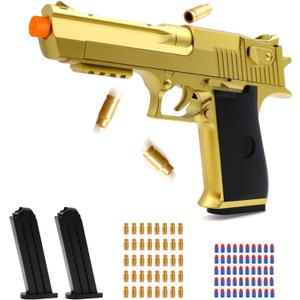 Gold Soft Bullet Toy Gun Shell Ejecting for Age 8, 9, 10, 11, 12+ Years Old Boys, Realistic Toy Pistol with 50 Foam Bullets, 40 Shells & 2 Clips, Ideal Christmas Birthday Gift for Kids Adults