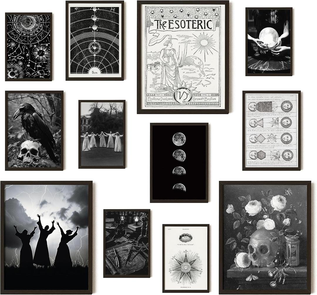 97 Decor Witchy Home Decor - Vintage Gothic Decor for Home, Creepy Goth Posters Halloween Art Prints, Spooky Picture for Bedroom (unframed)