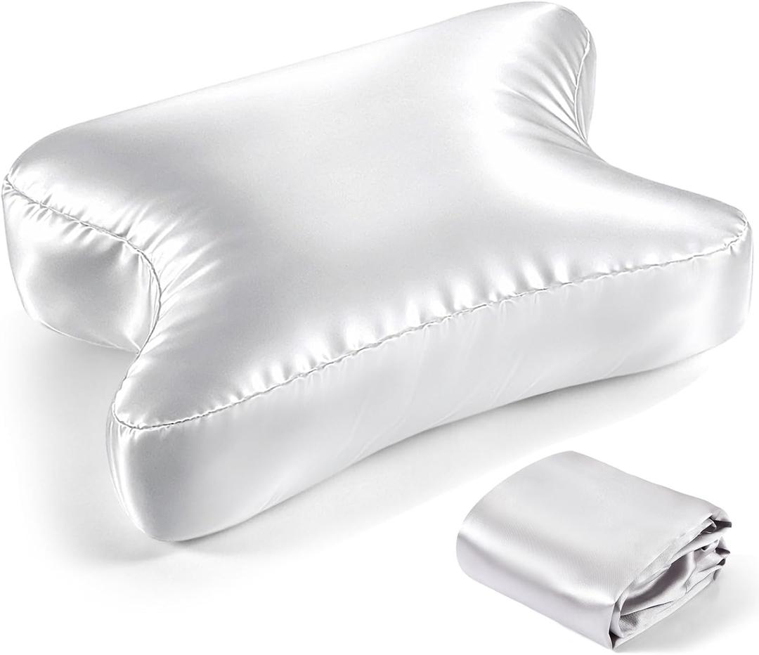 Satin CPAP Pillow Cover for Side Sleeping (Only Pillowcase) Cervical Pillow Cover Adjustable Cpap Satin Neck Pillowcase to Reduce Air Leaks Dryness Mask Discomfort,  Size About 19.69 x 12.6 x 5.31 inches (Light Gray)