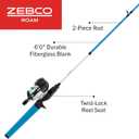 Zebco Roam Spincast Reel and Fishing Rod Combo, 6-Foot 2-Piece Fiberglass Fishing Pole with ComfortGrip Handle, Quickset Anti-Reverse Fishing Reel, Pre-Spooled with 10-Pound Zebco Line, 30