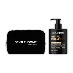 Beard Shampoo & Pouch Kit - Mens Beard Wash - Hydrate, Cleanse, Soften & Strengthen - For Itchy & Flaky Facial Hair - With Witch Hazel - All Skin & Beard Types - Vegan - Amber Leather Scent - 8oz