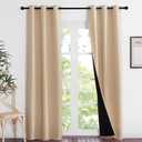 NICETOWN Living Room Completely Shaded Draperies, Privacy Protection & Noise Reducing Black Lined Insulated Window Treatment Curtain Panels for Patio Door (Set of 2 Pcs, W37 x L84, Biscotti Beige)
