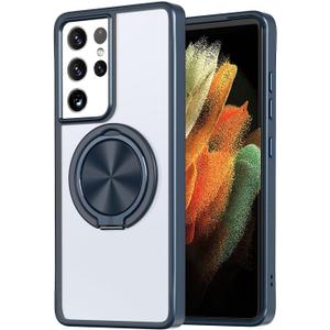 360Spin Magnetic Stand for Samsung Galaxy S21 Ultra Case [Compatible with Magsafe] Military Grade Shockproof Slim Protective Case for Samsung S21 Ultra with Ring Kickstand, Clear Blue