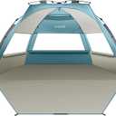 OutdoorMaster Beach Tent for 3-4 Person - Easy Setup and Portable Beach Shade Sun Shelter Canopy with UPF 50+ UV Protection Removable Skylight Family Size (X-Large, Cancun Seashore)
