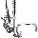 Commercial Wall Mount Kitchen Sink Faucet Brass Constructed Polished Chrome Pre-Rinse Device 25" Height 8" Center with Spring Pull Down Sprayer and 12" Add-on Spout (25 inches)