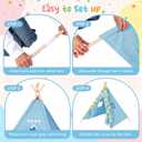 Teepee Tent, 6 Pack with Air Mattress (64"x28"), Sleeping Bag, Star Lights, Eye Mask, Banner, 6 Pompoms, Indoor Canopy Tent for Parties & Relaxation (Blue)