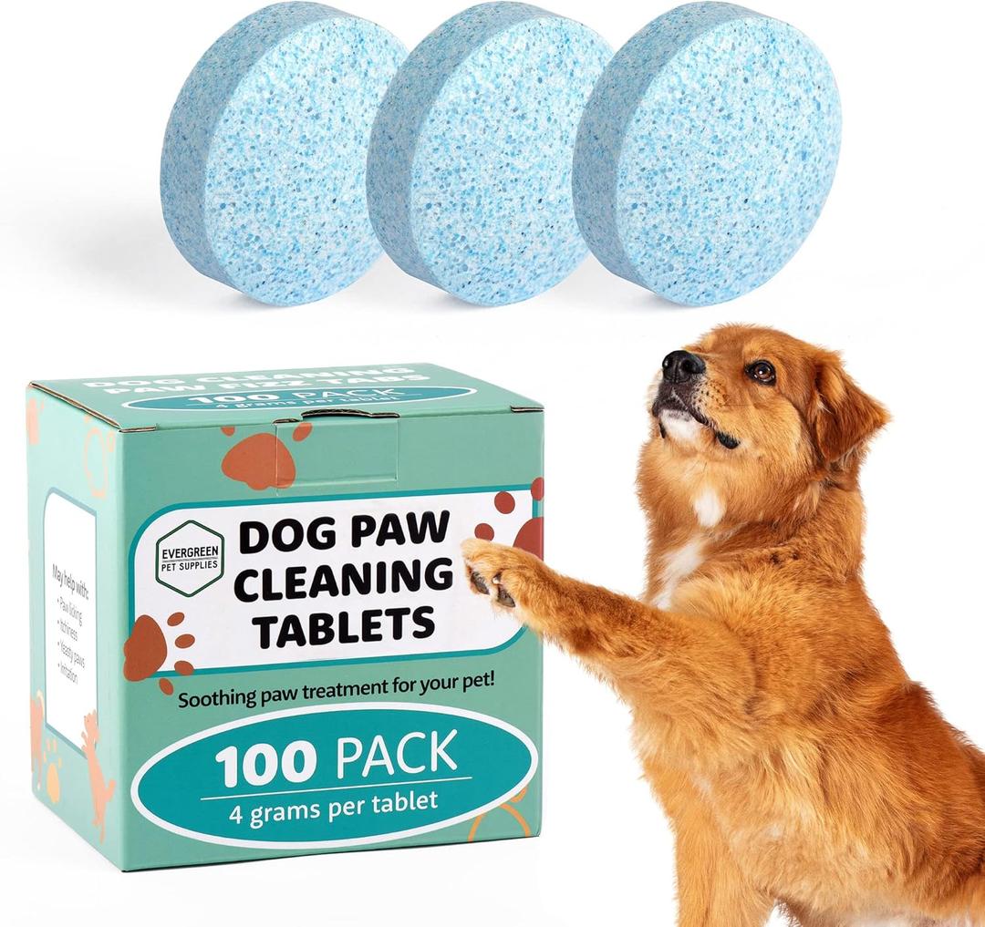 Evergreen Pet Supplies Dog Paw Cleaning Tablets - 100 Count, 4g Tea Tree Oil Fizz Tablets - Dog Itchy Paw Relief - Deep Cleans, Soothes, Moisturizes Yeasty Paw Pads - Helps Stop Frequent Licking
