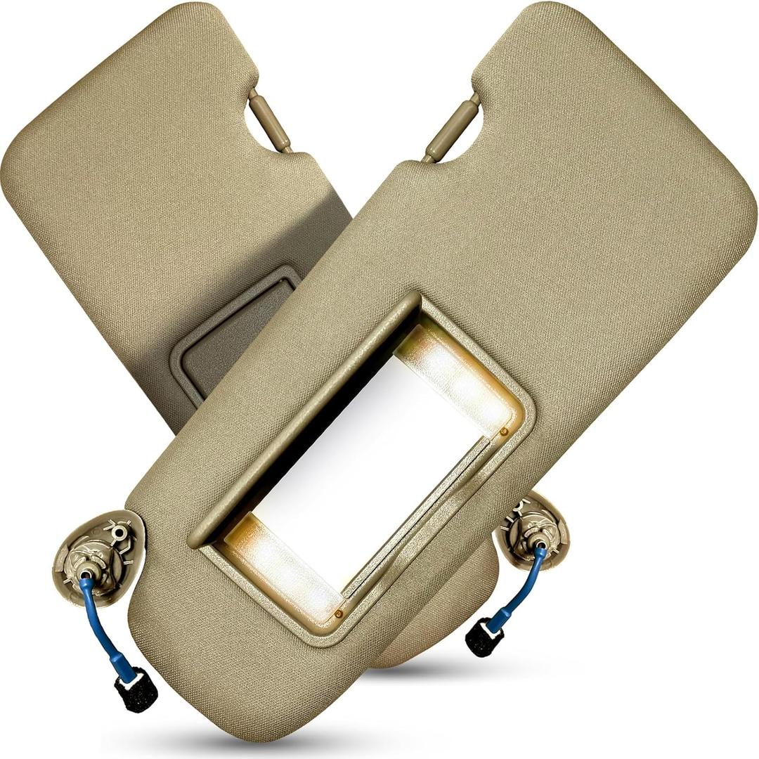 Left Driver & Right Passenger Side Sun Visor for Honda CRV 2017 2018 2019 2020 2021 2022 Replace 83280-TLY-H11ZB with Vanity Light/with Makeup Mirror (Beige)