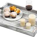 Rustic Vintage Big Wood Food Serving Trays with cutout Metal Handles(20 Inches) large Nesting Board Decorative Serving Trays Platter for Breakfast in Bed, Ottoman, Coffee Table, BBQ, Party (Gray white)