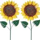 hogardeck Garden Decor for Outside, 2 Pack Sunflower Decorative Garden Stakes for Spring Outdoor Yard Decor, Metal Yard Art with Shaking Head for Garden Lawn Porch Decorations (Yellow,green)