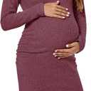 Smallshow Women's Knit Maternity Dress Long Sleeve Pregnancy Clothes, Large
