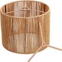 Boho Rattan Drum Lamp Shades, Wicker Lampshade Replacement for Table Lamps, Floor Lamps, Bedside Lamps, Pendant Lamps, 12.6 DiameterIncludes 2 Top Rings (Spider Fitter & UNO Fitter)